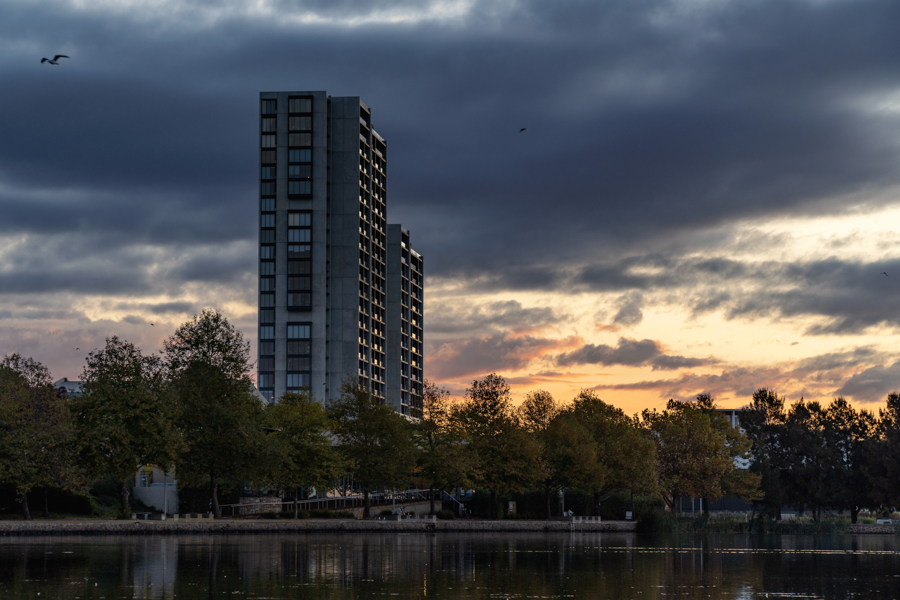 Lakeside apartment in Belconnen with sunset