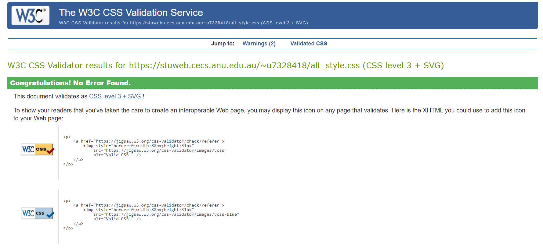 CSS Validation of Alt Appearance Stylesheet
