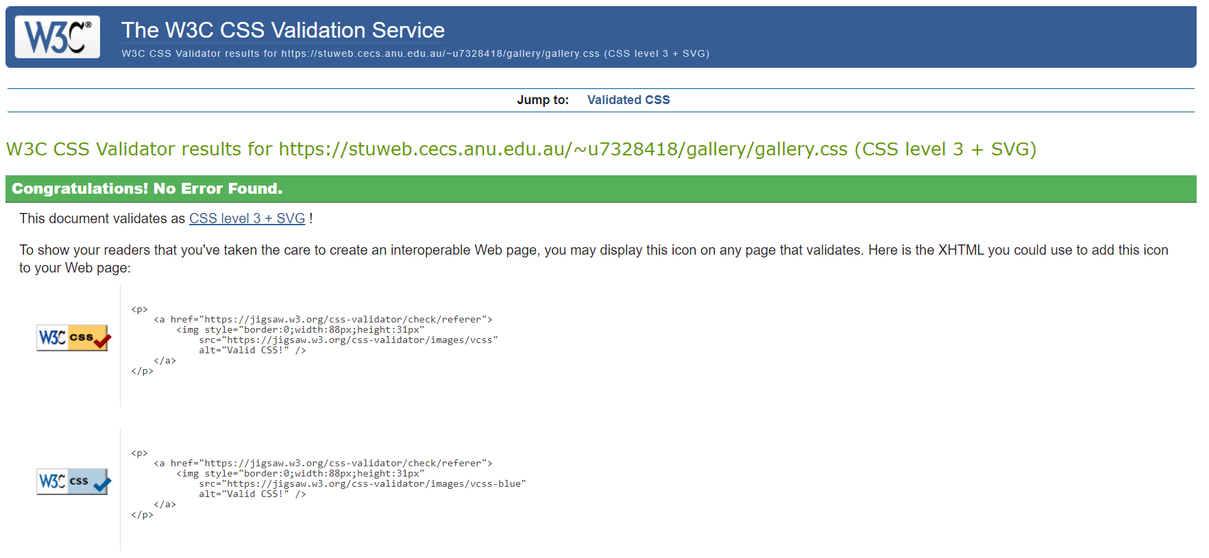 CSS Validation of Picture Gallery Stylesheet