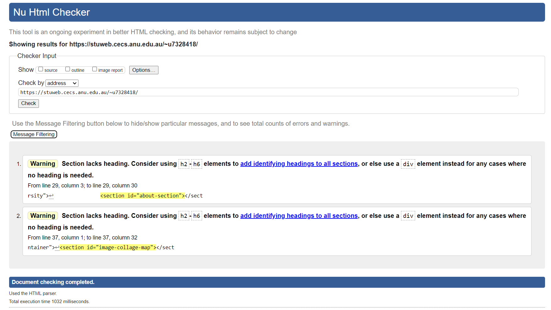 HTML Validation of Index Page