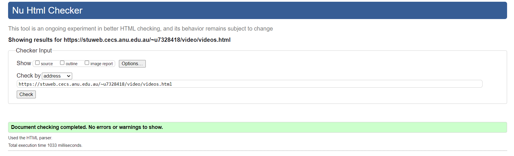 HTML Validation of Videos Page